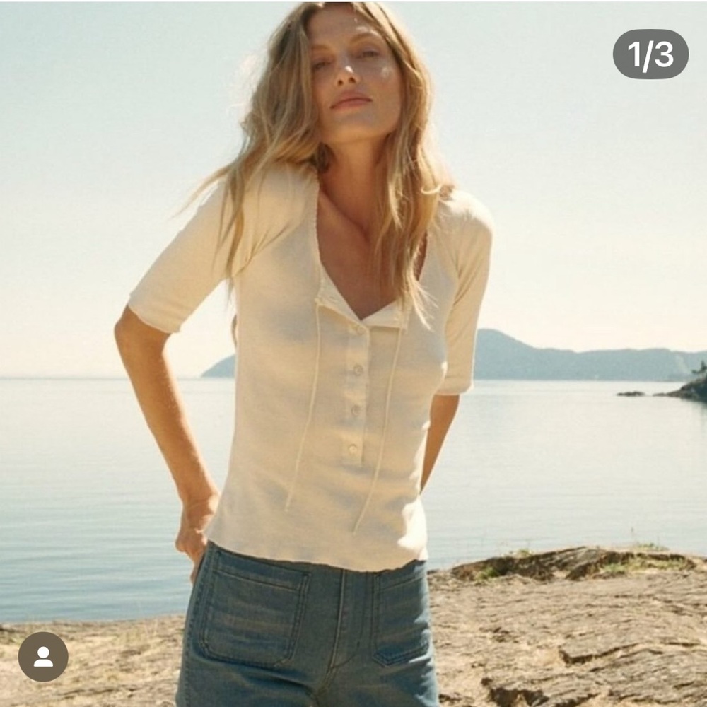 Doen Cream Ribbed Henley Top
